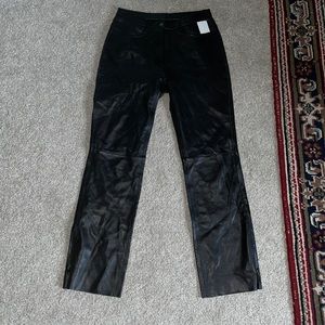 High waisted straight leg real leather pants